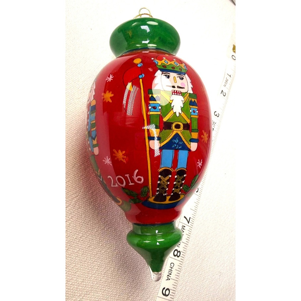 Pier 1 Li Bien 2016 Red Nutcracker Hand Painted Glass Ornament in Boxed